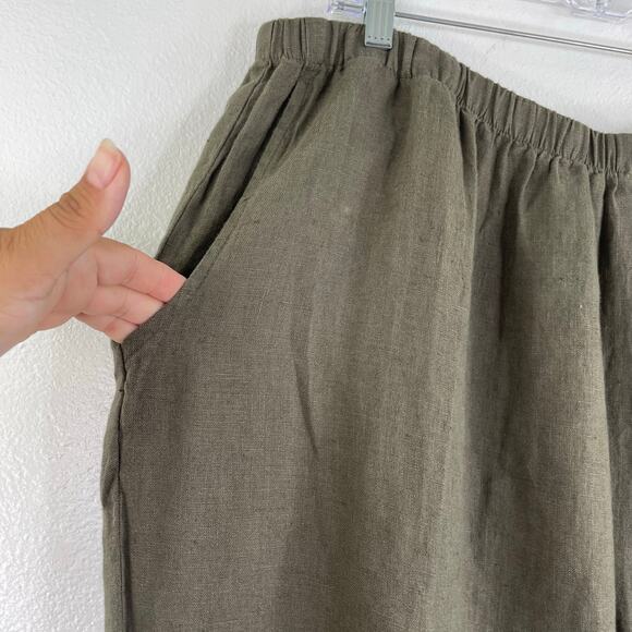 FLAX Army Green Women's Baggy Wide Leg Ankle Pants 100% Linen Size 3X Lagenlook - Picture 2 of 14